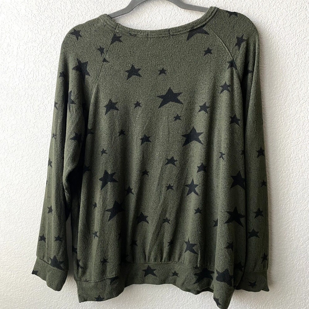 Buffalo David Bitton Womens Sweater Size XL Green Stars Pullover Long Sleeve - Picture 2 of 8